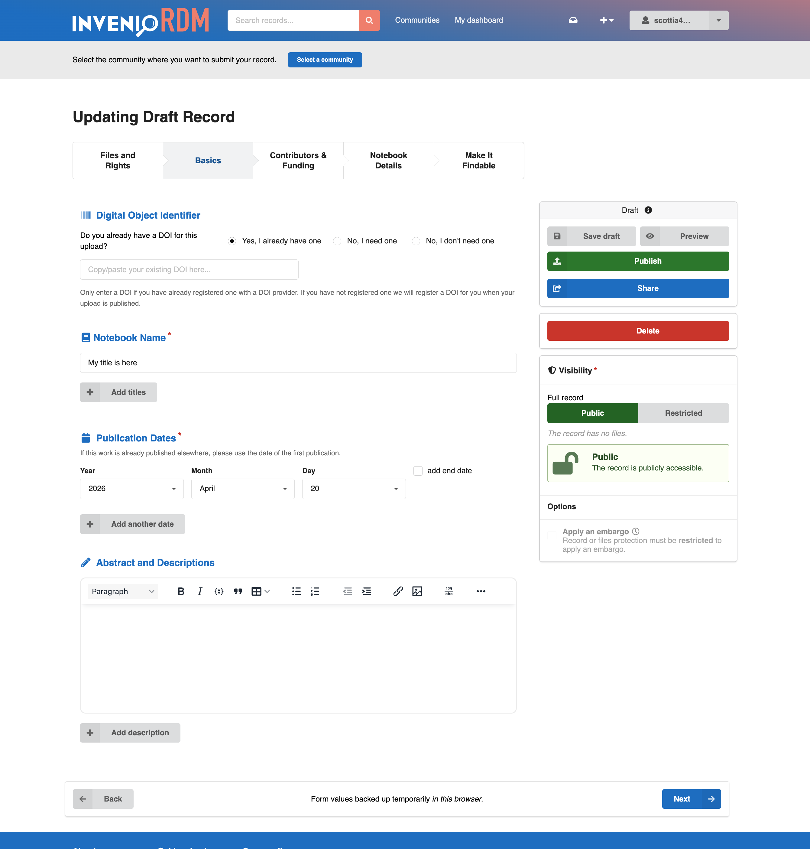 Deposit form extension showing stepped form progression